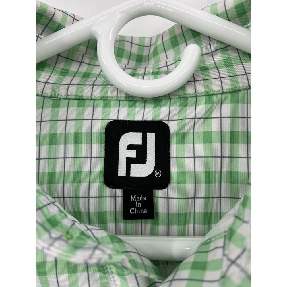 FootJoy Green Plaid Polo Golf Shirt Medium Pocketed Bucks Run Logo - Picture 2 of 5
